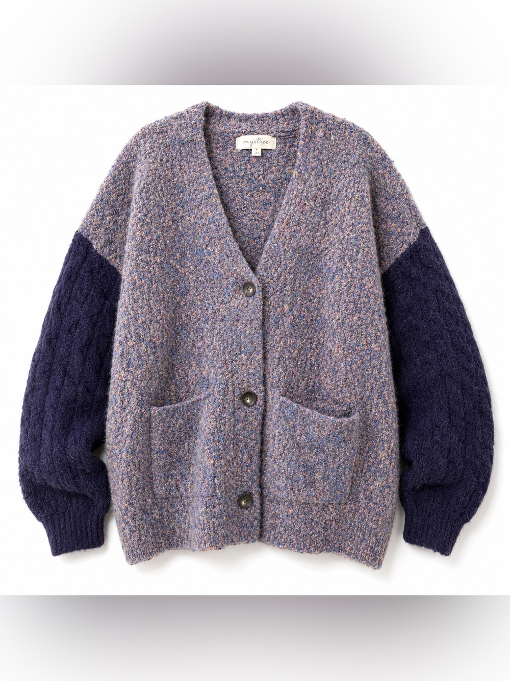 Oversized Boucle Grandpa Cardigan Medium Colorblock Chunky Knit Cozy